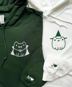Custom Embroidered Frog Halloween Matching Hoodies for Couples, Personalized Couple Sweatshirt, Couple Embroidered Sweatshirt, Valentine's Day Gifts Idea For Him Her