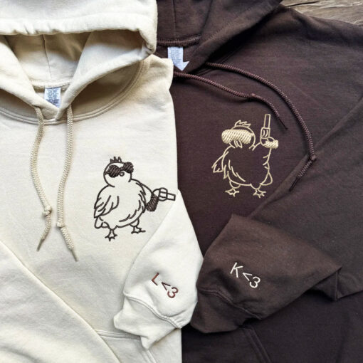 Custom Embroidered Chicken with Gun Matching Hoodies for Couples, Personalized Couple Sweatshirt, Couple Embroidered Sweatshirt, Valentine's Day Gifts Idea For Him Her - Image 6