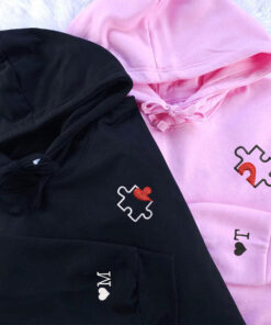 Custom Embroidered Puzzle Heart Matching Hoodies for Couples, Personalized Couple Sweatshirt, Couple Embroidered Sweatshirt, Valentine's Day Gifts Idea For Him Her