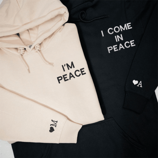 Custom I Come In Peace Hoodie, Matching Embroidered Hoodie for Couple, Personalized Couple Sweatshirt, Couple Embroidered Sweatshirt, Valentine's Day Gifts Idea For Him Her - Image 2
