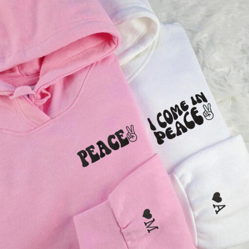 Custom I Come In Peace Hoodie, Matching Embroidered Hoodie for Couple, Personalized Couple Sweatshirt, Couple Embroidered Sweatshirt, Valentine's Day Gifts Idea For Him Her - Image 3