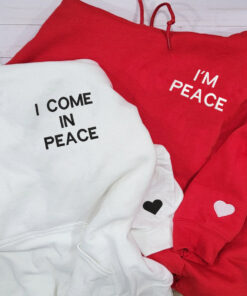 Custom I Come In Peace Hoodie, Matching Embroidered Hoodie for Couple, Personalized Couple Sweatshirt, Couple Embroidered Sweatshirt, Valentine's Day Gifts Idea For Him Her