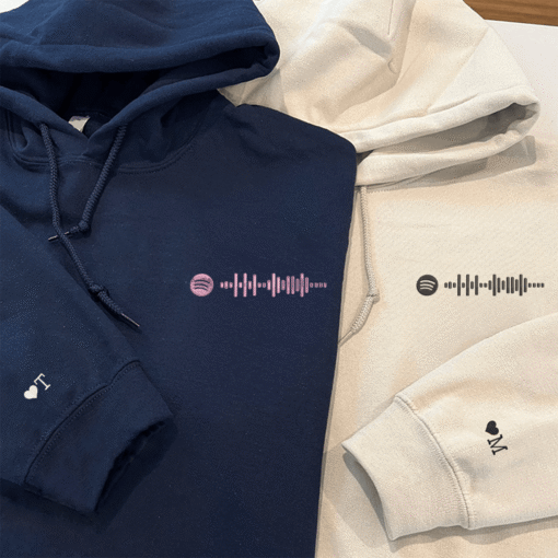 Custom Embroidered Spotify Code Matching Hoodies for Couples, Personalized Couple Sweatshirt, Couple Embroidered Sweatshirt, Valentine's Day Gifts Idea For Him Her - Image 2