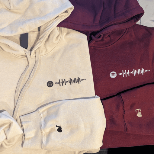 Custom Embroidered Spotify Code Matching Hoodies for Couples, Personalized Couple Sweatshirt, Couple Embroidered Sweatshirt, Valentine's Day Gifts Idea For Him Her - Image 3