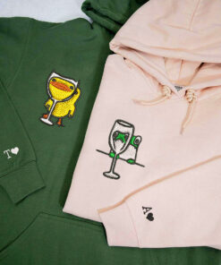 Custom Embroidered Frog and Duck Drinking Matching Hoodies for Couples, Personalized Couple Sweatshirt, Couple Embroidered Sweatshirt, Valentine's Day Gifts Idea For Him Her