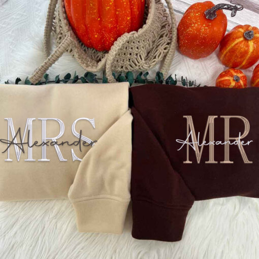 Embroidered Mr & Mrs Hoodies or Sweatshirts, Personalized Couple Sweatshirt, Couple Embroidered Sweatshirt, Valentine's Day Gifts Idea For Him Her - Image 4