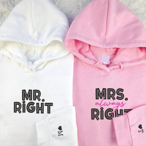 Mr Right x Mrs Always Right Custom Embroidered Matching Hoodies For Couples, Personalized Couple Sweatshirt, Couple Embroidered Sweatshirt, Valentine's Day Gifts Idea For Him Her - Image 3