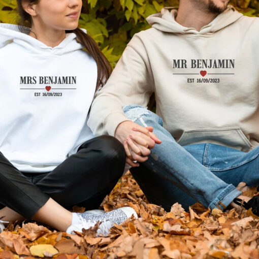 Embroidered Mr & Mrs with Est Year Hoodie or Sweatshirt, Personalized Couple Sweatshirt, Couple Embroidered Sweatshirt, Valentine's Day Gifts Idea For Him Her - Image 2