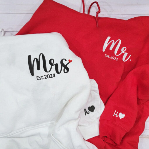 Custom Mr & Mrs Matching Embroidered Hoodies for Couples, Personalized Couple Sweatshirt, Couple Embroidered Sweatshirt, Valentine's Day Gifts Idea For Him Her - Image 2