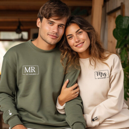 Custom Mr & Mrs Matching Embroidered Hoodies for Couples, Personalized Couple Sweatshirt, Couple Embroidered Sweatshirt, Valentine's Day Gifts Idea For Him Her - Image 3