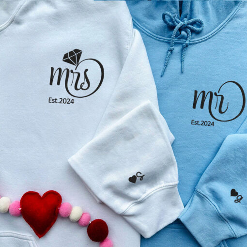 Custom Mr & Mrs Matching Embroidered Hoodies for Couples, Personalized Couple Sweatshirt, Couple Embroidered Sweatshirt, Valentine's Day Gifts Idea For Him Her - Image 5