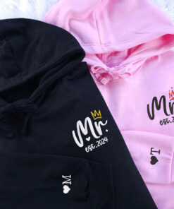 Custom Mr & Mrs Matching Embroidered Hoodies for Couples, Personalized Couple Sweatshirt, Couple Embroidered Sweatshirt, Valentine's Day Gifts Idea For Him Her