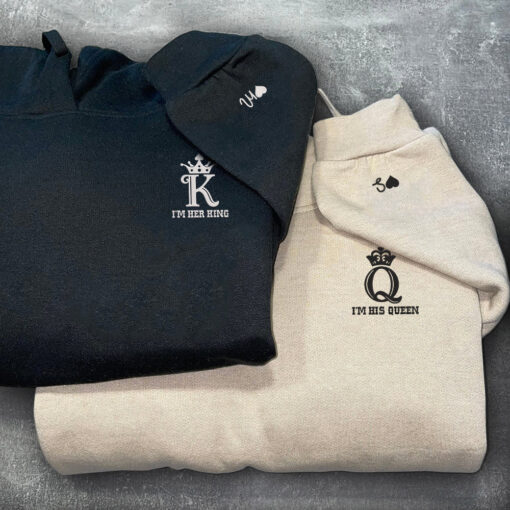 His King x Her King Custom Embroidered Matching Hoodies For Couples, Personalized Couple Sweatshirt, Couple Embroidered Sweatshirt, Valentine's Day Gifts Idea For Him Her - Image 2