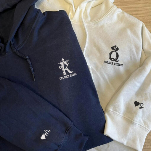 His King x Her King Custom Embroidered Matching Hoodies For Couples, Personalized Couple Sweatshirt, Couple Embroidered Sweatshirt, Valentine's Day Gifts Idea For Him Her - Image 3