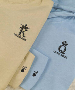 His King x Her King Custom Embroidered Matching Hoodies For Couples, Personalized Couple Sweatshirt, Couple Embroidered Sweatshirt, Valentine's Day Gifts Idea For Him Her