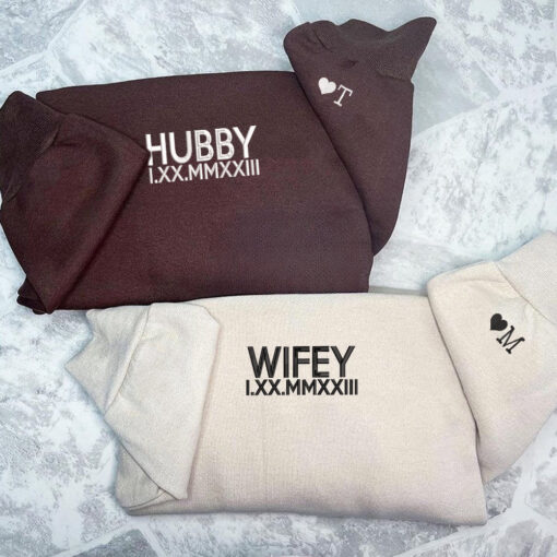 Hubby x Wifey Custom Embroidered Matching Hoodies For Couples, Personalized Couple Sweatshirt, Couple Embroidered Sweatshirt, Valentine's Day Gifts Idea For Him Her - Image 2