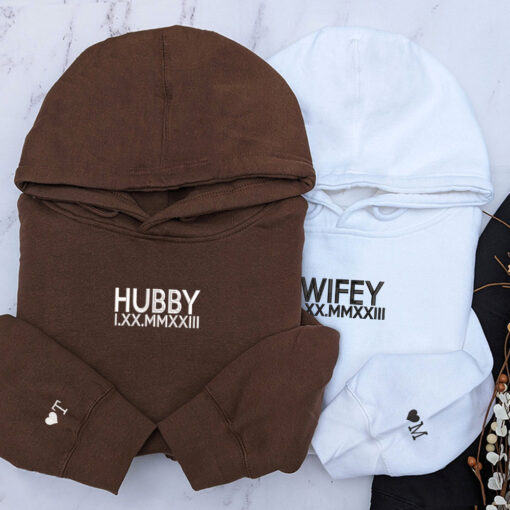 Hubby x Wifey Custom Embroidered Matching Hoodies For Couples, Personalized Couple Sweatshirt, Couple Embroidered Sweatshirt, Valentine's Day Gifts Idea For Him Her - Image 3