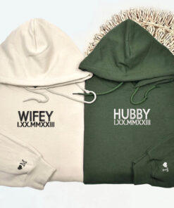 Hubby x Wifey Custom Embroidered Matching Hoodies For Couples, Personalized Couple Sweatshirt, Couple Embroidered Sweatshirt, Valentine's Day Gifts Idea For Him Her