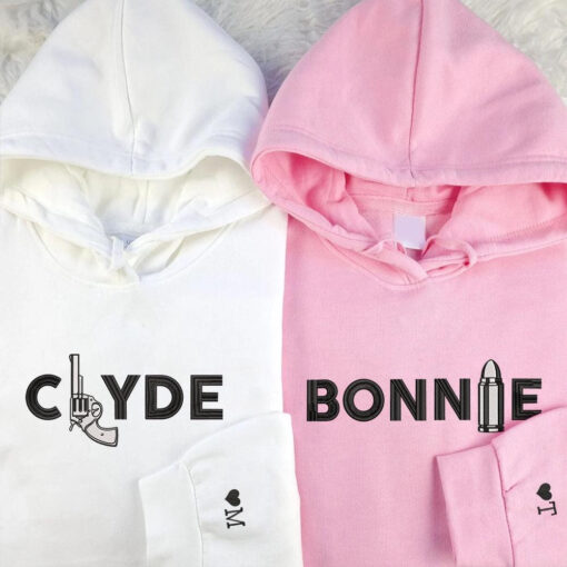 Clyde x Bonnie Custom Embroidered Matching Hoodies For Couples, Personalized Couple Sweatshirt, Couple Embroidered Sweatshirt, Valentine's Day Gifts Idea For Him Her - Image 2