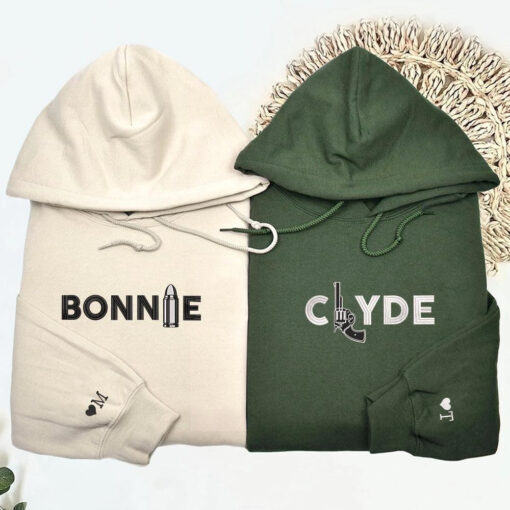 Clyde x Bonnie Custom Embroidered Matching Hoodies For Couples, Personalized Couple Sweatshirt, Couple Embroidered Sweatshirt, Valentine's Day Gifts Idea For Him Her - Image 3