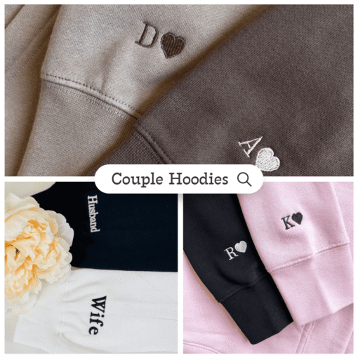 Mr Right x Mrs Always Right Pocket Custom Embroidered Matching Hoodies For Couples, Personalized Couple Sweatshirt, Couple Embroidered Sweatshirt, Valentine's Day Gifts Idea For Him Her - Image 5