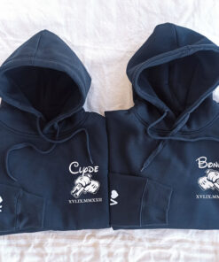 Embroidered Bonnie and Clyde Matching Sets Hoodies with Roman Numerals, Personalized Couple Sweatshirt, Couple Embroidered Sweatshirt, Valentine's Day Gifts Idea For Him Her