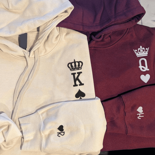 King And Queen Hoodie, Matching Relationship Embroidered Hoodies, Personalized Couple Sweatshirt, Couple Embroidered Sweatshirt, Valentine's Day Gifts Idea For Him Her - Image 2
