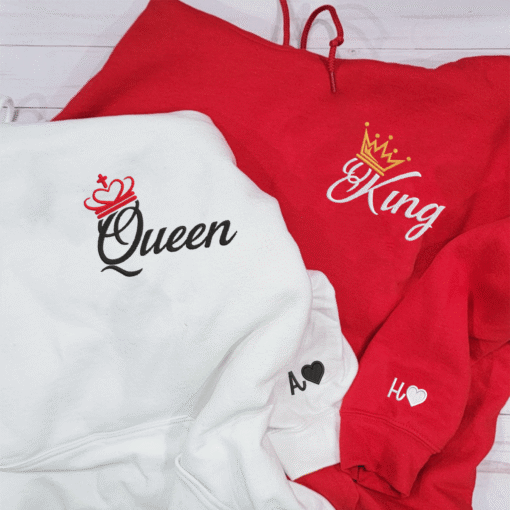 King And Queen Hoodie, Matching Relationship Embroidered Hoodies, Personalized Couple Sweatshirt, Couple Embroidered Sweatshirt, Valentine's Day Gifts Idea For Him Her - Image 3