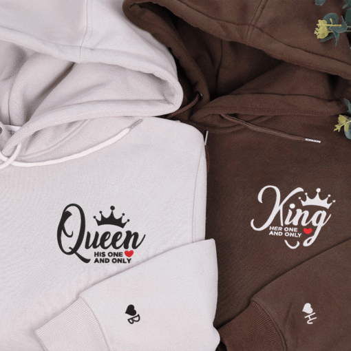 King And Queen Hoodie, Matching Relationship Embroidered Hoodies, Personalized Couple Sweatshirt, Couple Embroidered Sweatshirt, Valentine's Day Gifts Idea For Him Her - Image 4