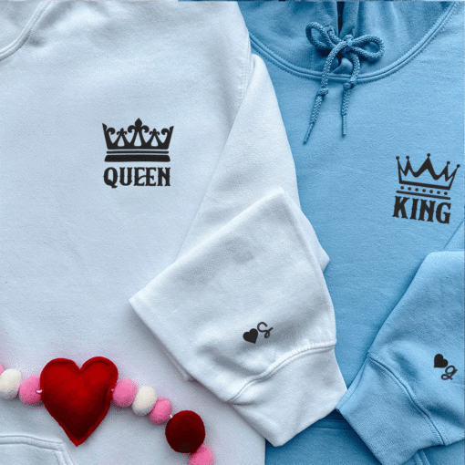 King And Queen Hoodie, Matching Relationship Embroidered Hoodies, Personalized Couple Sweatshirt, Couple Embroidered Sweatshirt, Valentine's Day Gifts Idea For Him Her - Image 6