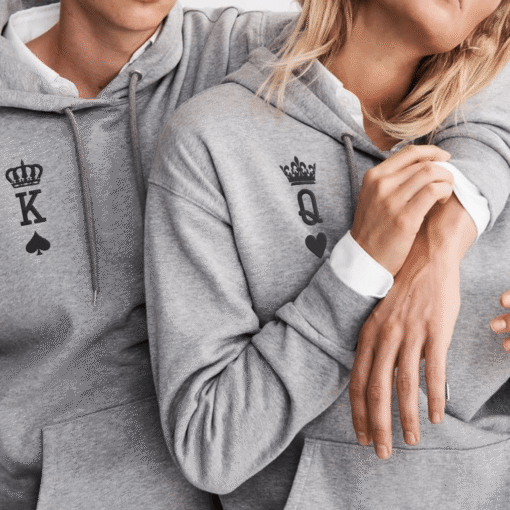 King And Queen Hoodie, Matching Relationship Embroidered Hoodies, Personalized Couple Sweatshirt, Couple Embroidered Sweatshirt, Valentine's Day Gifts Idea For Him Her