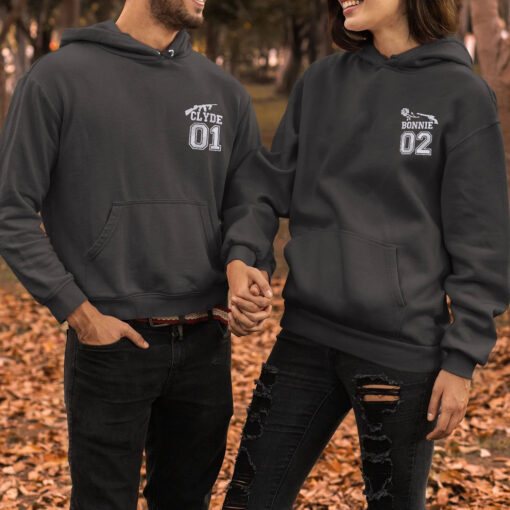 Embroidered Bonnie and Clyde Varsity Hoodies or Sweatshirts, Personalized Couple Sweatshirt, Couple Embroidered Sweatshirt, Valentine's Day Gifts Idea For Him Her - Image 2