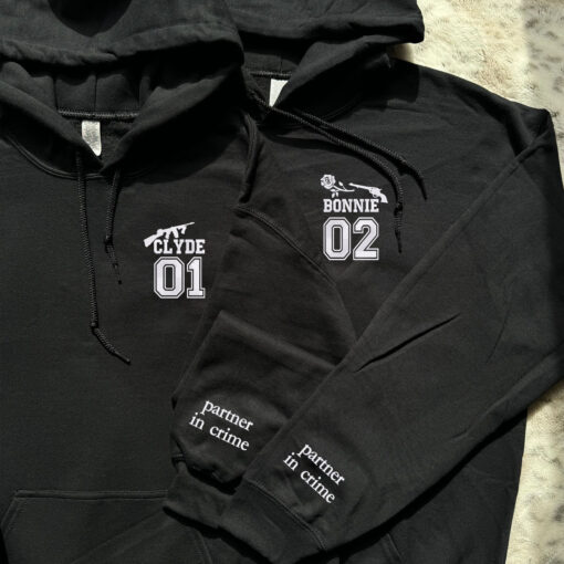 Embroidered Bonnie and Clyde Varsity Hoodies or Sweatshirts, Personalized Couple Sweatshirt, Couple Embroidered Sweatshirt, Valentine's Day Gifts Idea For Him Her