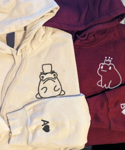 Custom Embroidered Frog King and Queen Matching Hoodies for Couples, Personalized Couple Sweatshirt, Couple Embroidered Sweatshirt, Valentine's Day Gifts Idea For Him Her