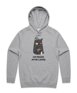 Life Begins After Coffee, Cat - Mens Hoodie